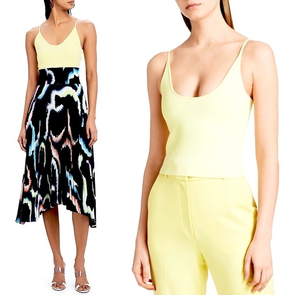 ALC 90s Pastel Yellow Compact Knit Scoop Neck Sleeveless Cropped Cami Tank Top L - Picture 1 of 11